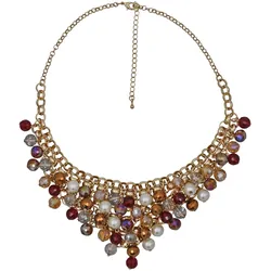 Steuer Modeschmuck Collierkette Metall gold farben Perlen Zierde topaz/rot/weiß/braun