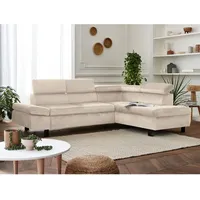Lisa Design - Nairobi – ecksofa mit schlaffunktion – aus samt – 5-sitzer – mit kopfstützen – rechts - beige