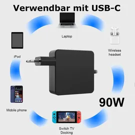 bolwins B28C 90W USB-C Netzteil – PD Laptop – Notebook, DC 5V / 9V, / 12V, / 15V, / 20V, - Schwarz