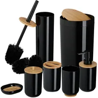 Relaxdays Badezimmer Set, 7-teilig, Badaccessoires Kunststoff & Bambus, komplettes
