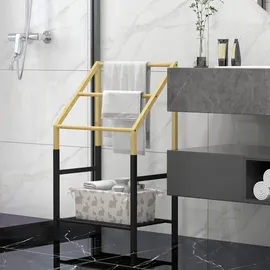 Homcom Handtuchhalter, Freistehend Handtuchständer mit Ablage, 3 Handtuchstangen,