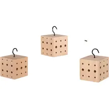 WONDERMAKE WONDERMAKE® Insektenhotel klein, Kubus aus Buche-Holz mit 3x 42 Nistplätzen, Bienenhotel hängend Nisthilfe für Wildbienen, braun schwarz