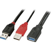 Lindy 31112 USB 3.0 Dual Power Kabel 0,5 m USB 3.2 Gen 1 (3.1 Gen 1) USB A 2 x USB Schwarz, Rot