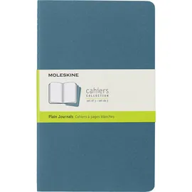 Moleskine Cahier Journal, Set 3 Notebooks with Plain Pages, Cardboard Cover with Visible Cotton Stiching, Colour Brisk Blue, Large 13 x 21 cm, 80 Pages