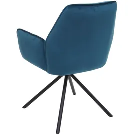 Mendler 6er-Set Esszimmerstuhl HWC-G67, Küchenstuhl Armlehne, drehbar Auto-Position, Samt türkis-blau, Beine schwarz