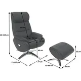 Mendler Relaxsessel mit Hocker HWC-K98, Fernsehsessel Sessel, Liegefunktion drehbar, Metall Echtleder/Kunstleder ~ grau