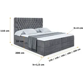 altdecor BOXBETT mit Matratze H3 und Lattenrost, - SERENE - 160x200 Dunkelgrau