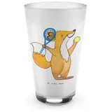 Mr. & Mrs. Panda Glas Fuchs Tennis spielen - Transparent - Geschenk, Latte Macchiato, Balls, Premium Glas, Einzigartige Designs
