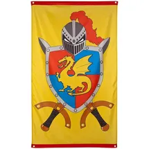 Boland 44008 - Fahne Ritter und Drachen, Größe 150 x 90 cm, Hängedeko mit Drache und Wappen, Banner, Dekoration für Mottoparty, Geburtstag oder Karneval