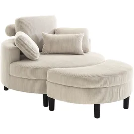 Atlantic Home Collection ATLANTIC HOME COLLECTION, Loveseat »Ravi«, XXL- Sessel, inklusive Stauraumhocker, Rückenkissen & drei Zierkissen, beige