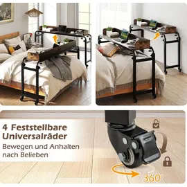Costway Überbetttisch mit Rollen, mit Höhe & Länge Braun