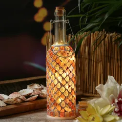 LED Flasche Mosaiksteine Mosaikflasche Glasflasche beleuchtet Leuchtflasche rosa