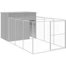 vidaXL Hundehütte mit Auslauf 214 x 457 x 181 cm Stahl Hellgrau
