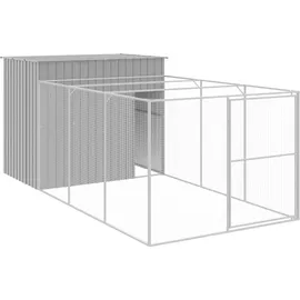 vidaXL Hundehütte mit Auslauf 214 x 457 x 181 cm Stahl Hellgrau