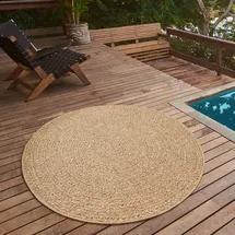 The CarPET Teppich THE CARPET "Kansas", beige (natur), H:1mm Ø:120cm, Polypropylen, Teppiche, Teppich, moderner robuster In und Outdoor Teppich Jute Look