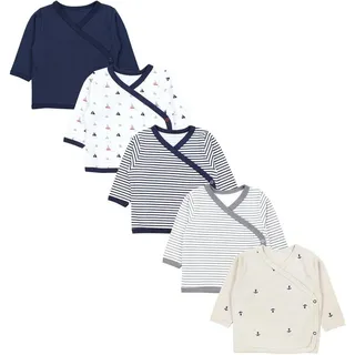 TupTam Baby Langarm 5er Set aus Oeko-TEX zertifizierten Stoffen Unisex, Farbe: Nautik Anker Streifen Blau Beige, Größe: 50 - 50