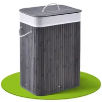 Juskys Bambus Wäschekorb Curly 72 Liter Grau