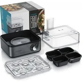 Arendo Eierkocher 8-fach, 500 W, Edelstahl, Härtegrad einstellbar, für 8 Eier, grau