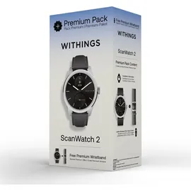 Withings ScanWatch 2 42 mm schwarz/silber, Lederarmband schwarz/silber