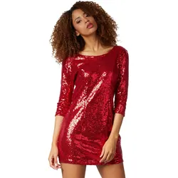 tectake® Pailletten-Langarmkleid