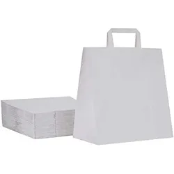 DeinPack Umweltschonende Papier Tragetaschen klein 50 x weiße Papiertragetasche 32 x 17 x 27 cm