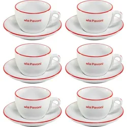 La Pavoni  6 Keramik-Cappuccino- Tassen mit Untertassen
