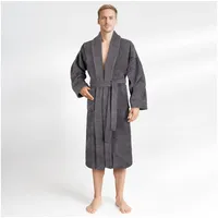 HAMMETEX Herrenbademantel hergestellt aus 100% Baumwolle – 380 g/m2 Frottee, mit Taschen, Langform, Baumwolle, Schalkragen, Gürtel, saugfähig & Weich grau XL