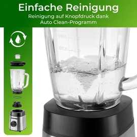 Klamer Standmixer, 1,75 L Glasbehälter, Elektrischer Mixer mit 1400 Watt, Smoothie Maker mit 22.000 U/Min, 3 Programme und 6 Klingen, inklusive Trink...