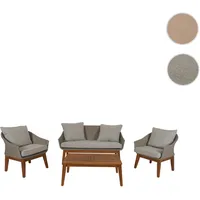 Gartengarnitur HWC-N37, Garten-/Lounge-Set Sofa Sitzgruppe, Poly-Rattan Holz Akazie ~ grau, Kissen hellgrau