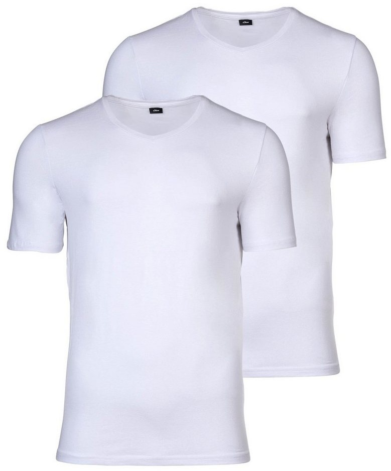 s.Oliver T-Shirt Herren T-Shirt, 2er Pack - Basic, V-Ausschnitt weiß