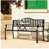 Avestar Gartenbank E-beschichteter Metallrahmen mit integriertem Tisch (1-St), Wetterfest & Robust, 3-Sitzer für Terrasse & Garten schwarz