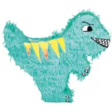P'TIT CLOWN - 22907 - Pinata Dinosaurier - Einfaches Befüllen - Zubehör Dekoration Kindergeburtstag, Kirmes, Feiern - Karton, Papier - Grün - 36 x 57 x 10 cm