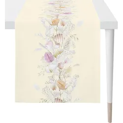 Tischläufer APELT "6500 HAPPY EASTER, Osterdeko, Ostern", gelb (gelb, bunt), B:42cm L:140cm, Polyester, Baumwolle, Tischdecken, Osterdekoration Tischwäsche, Digitaldruck