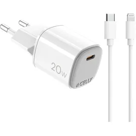 CELLY Ladegerät USB-C 20W Celly UPTC1USBC20WCTL, mit Lightning-Kabel