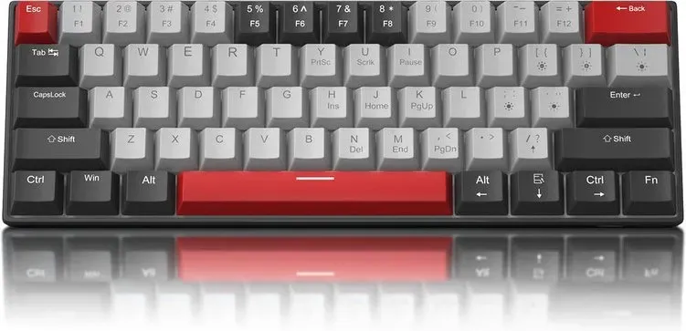 MageGee STAR 61 60% kabelgebundene Gaming-Tastatur, US-Layout (QWERTY), kompakt, blaue LED-Hintergrundbeleuchtung, mit abnehmbarem USB-Typ-C-Kabel, tragbar, Full-Keycap, Anti-Ghosting - Schwarz & grau/blau