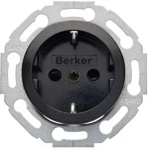 Berker 414521 Schutzkontakt-Steckdose mit Schraub-Liftklemmen, in 45°-Stufen variable Einbaulage , 1930/Glas/Palazzo, schwarz glänzend