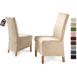 BEAUTEX Stuhlhussen Sets, Eva Samt Mikrofaser Stuhlbezug Lang, elastische Stretch Husse, Farbe wählbar (Creme 8er Set)