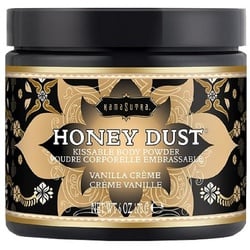 KamaSutra Intimpflege Honey Dust Vanilla Creme, Dose mit 170g, Körperpuder mit Federpinsel weiß