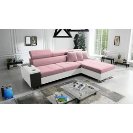 Kaiser Bequemes Ecksofa mit Schlaffunktion MORENA I MINI Kunstleder/uttario Velvet Weiß/rosa Rechts