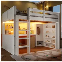 Odikalo Hochbett Kinderbett 90x200 140x200 mit Schreibtisch & Großer Stauraum (Hochbett, Jugendbett, 90x200 cm / 140x200 cm, Mit LED-Leuchten, Kleiderschrank, Schreibtisch, Schubladen, Staufächer, Ohne Matratze, Weiß) 140 cm x 200 cm