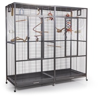Montana Cages | Premium Vogelkäfig New Sydney II Vogelvoliere XXL für Sittiche, Finken inkl. 2 Näpfe, Sitzstangen, 6 Lenkrollen, AVILON Pulverbeschichtung, Antik Edition, ca. 180 x 70 x 180cm