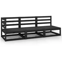 vidaXL 3-tlg. Garten-Lounge-Set Schwarz Massivholz Kiefer