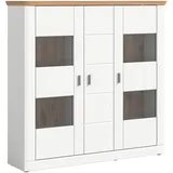 xonox.home Highboard MODERN TIMES, 144 x 140 cm - 3 Türen - Nox Eiche Dekor - Weiß matt