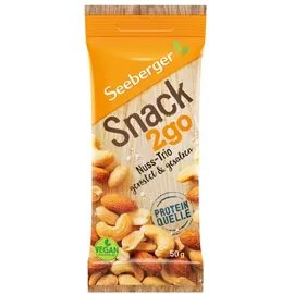 Seeberger Nussmischung Snack 2go, Nuss-Trio: geröstet und gesalzen, je 50g, 12 Beutel