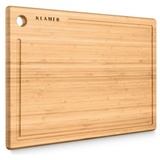 KLAMER Schneidebrett Bambus rutschfest mit Saftrille – Premium Holz-Brett, 45x30x2cm, leicht reinigbar, antiseptisch, umweltfreundlich, Natur-Holz