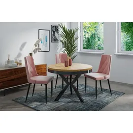 WFL GROUP Runder Ausziehbarer Esstisch im Loft-Stil - Industrieller Tisch mit schwarzen Metallbeinen - Platzsparender Tisch für Wohnzimmer - Eiche Craft - 100 bis 140 cm