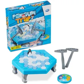 Relaxdays Pinguin Spiel, Kinderspiel ab 3 Jahren, Eisbrecher-Spiel, blau/weiß