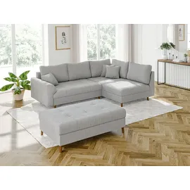 s-style möbel Hocker Hellgrau Textil, Echtholz, Teilmassiv,Buche, Birke, 1-Sitzer, Füllung: Polyetherschaumkern, 118x40x73 cm Blauer Engel, FSC Mix, Oeko-Tex®, Hergestellt in Europa, Wohnzimmer, Hocker, Sitzhocker