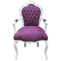 Casa Padrino Barock Esszimmer Stuhl mit Armlehnen Lila / Weiß