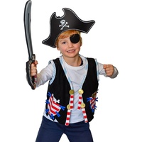 Krause & Sohn Piraten Kostüm Piratenweste mit Totenkopf-Motiv Hut & Augenklappe für Kinder 3-6 Jahre Seeräuber Fasching Geburtstag Rollenspiel